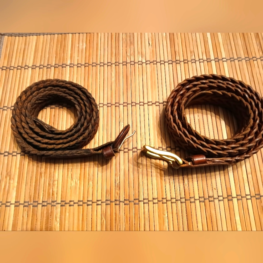 Two Brown Leather Braided Belts